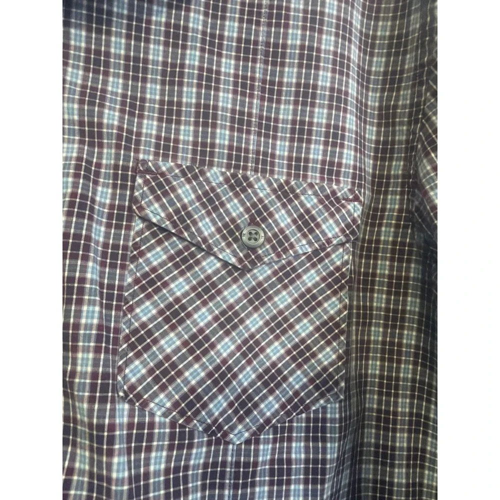 Banana Republic Mens Plaid Button Down Shirt Burgundy Blue L 16-16.5